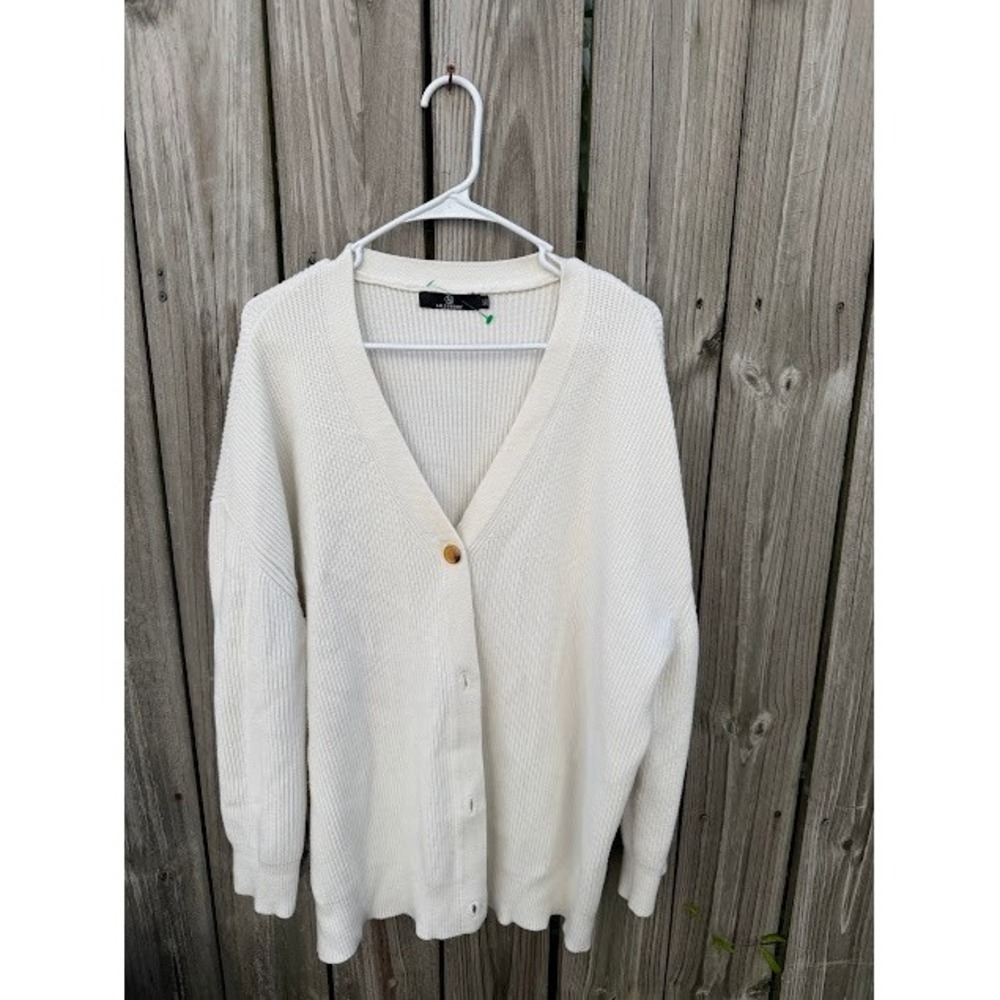 Minimalist LILLUSORY Ribbed V-Neck Cardigan XL Off White Oversized Button Up